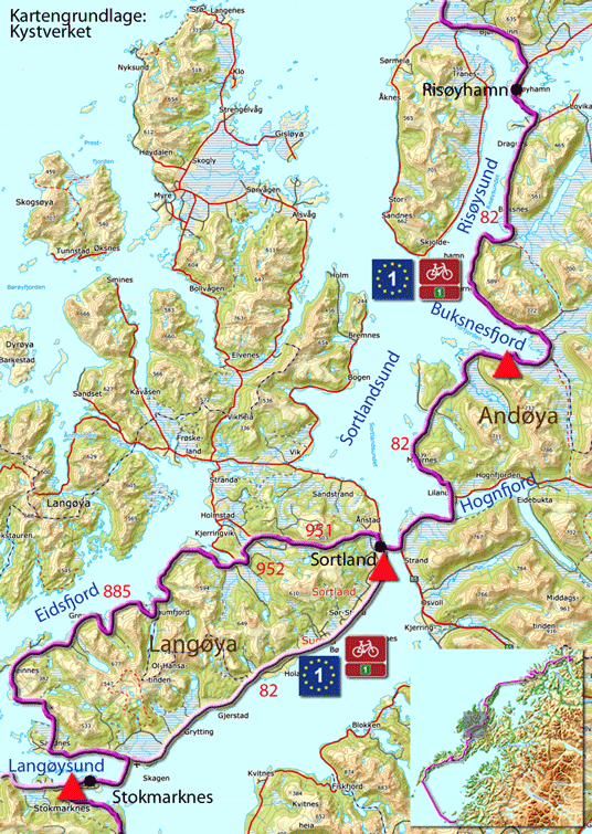 Karte zur Radtour von Stokmarknes nach Risøyhamn