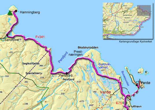 Karte zur Radtour von Vardø nach Hamningberg