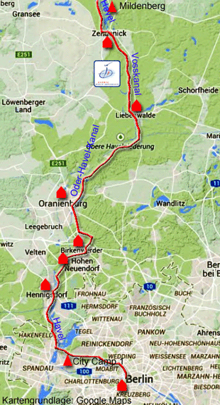Karte zur Radtour von Berlin nach Zehdenick