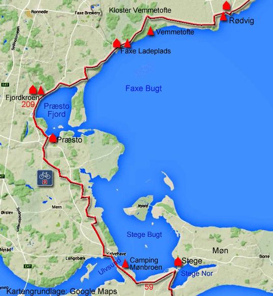 Karte zur Radtour von Stege nach Rødvig
