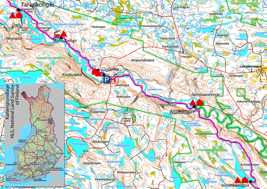 Bild: Karte zur Bärenrunde von Taivalköngäs nach Jussinkämppa