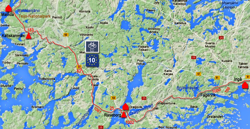 Karte zur Radtour von von Ingå nach Matilda