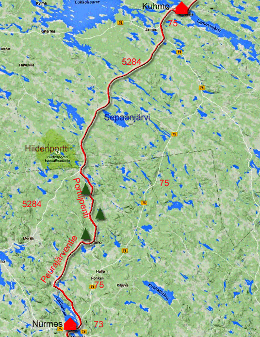Karte zur Radtour von Kuhmo nach Nurmes