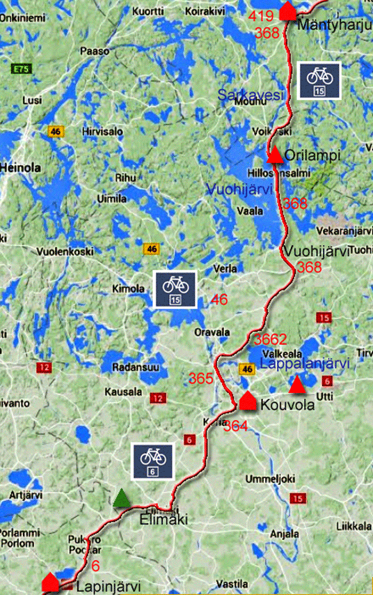 Karte zur Radtour von Mäntyharju nach Lappträsk, Finnland