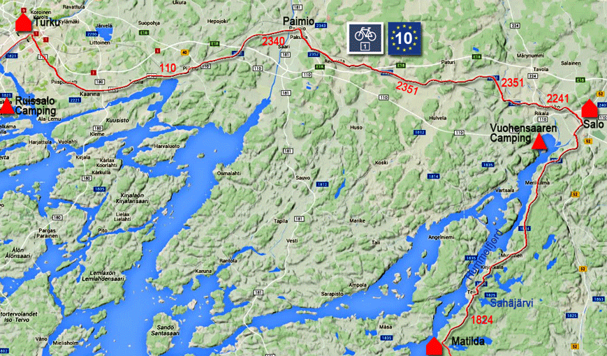 Karte zur Radtour von Matilda nach Turku