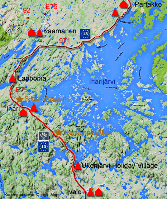 Karte zur Radtour von Partakko nach Ivalo