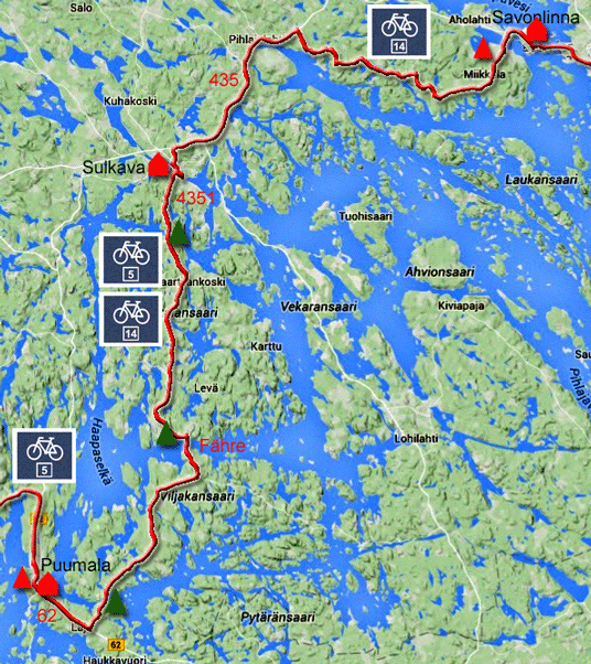 Karte zur Radtour von Savonlinna nach Puumala, Finnland