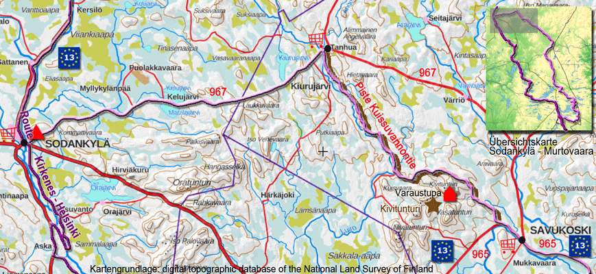 Bild: Karte zur Radtour von Sodankylä nach Savukoski