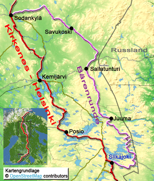 Bild: Karte zur Radtour von Sodankylä nach Siikajoki
