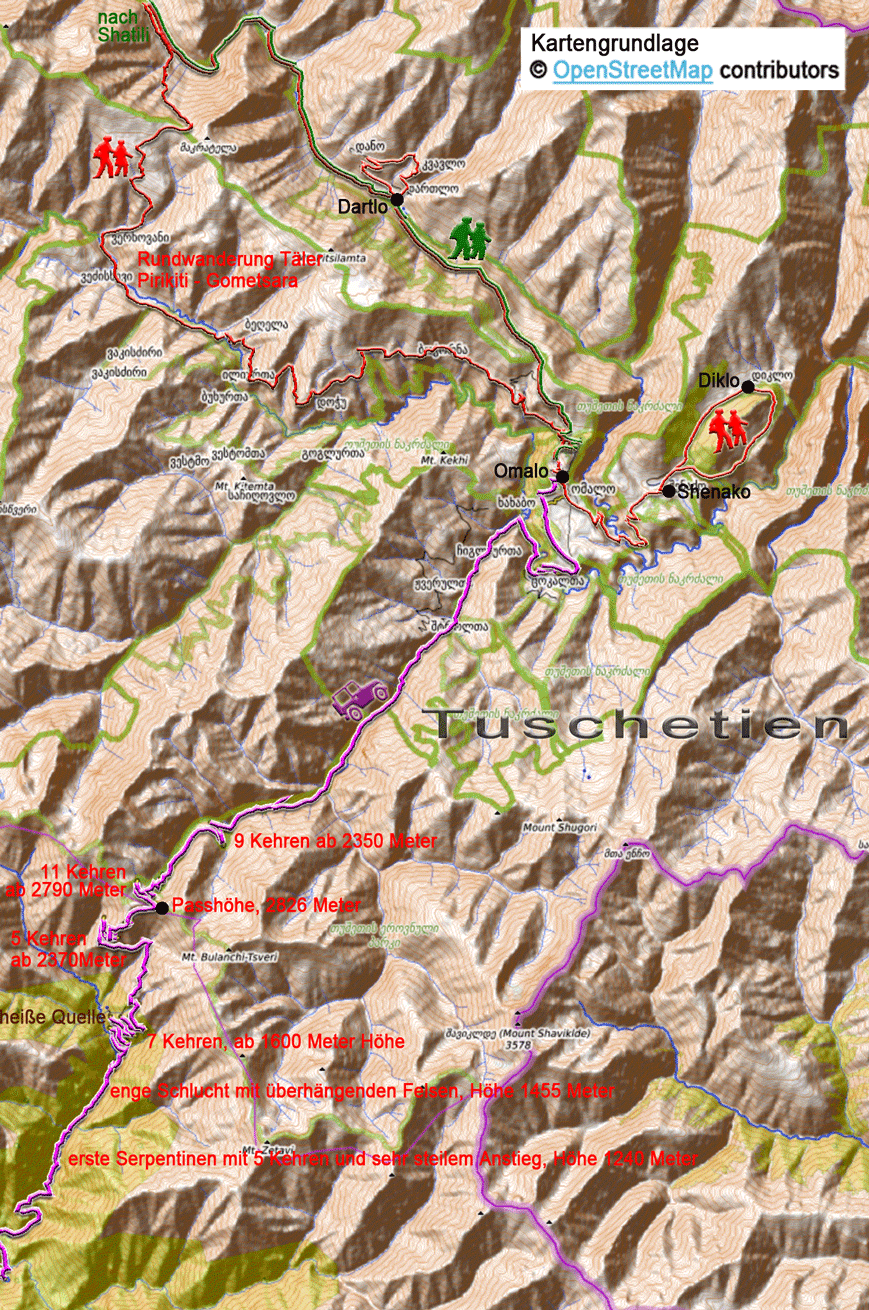 Karte zum Abano-Pass und Omalo