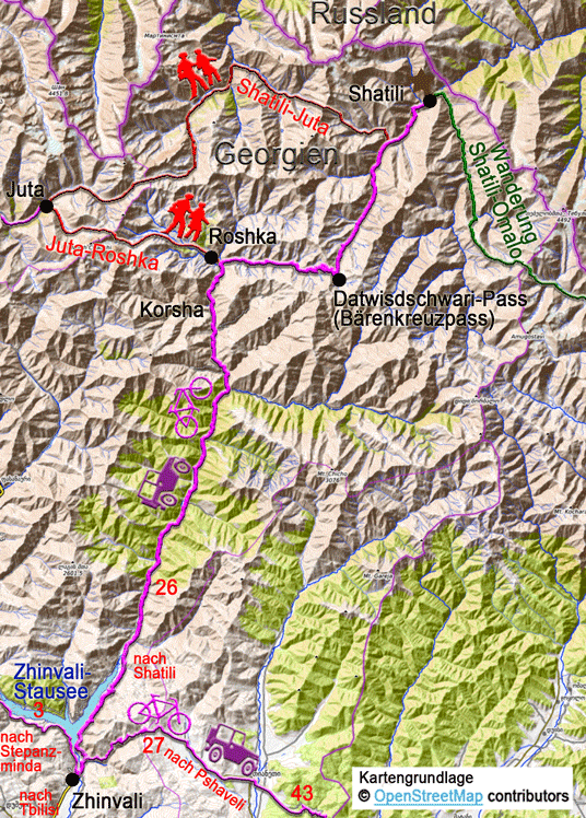 Karte zur Tour von Zhinvali nach Shatili