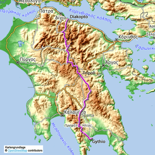 Karte des E4 durch den Peloponnes