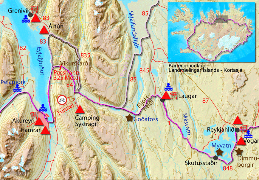 Karte zur Tour von Akureyri nach Reykjahlið