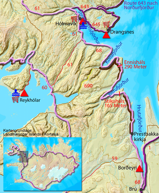 Karte zur Tour von Brú (Ringstraße) nach Hólmavik