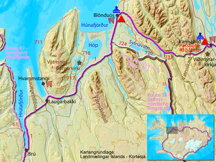 Karte zur Tour von Brú nach Varmahlið