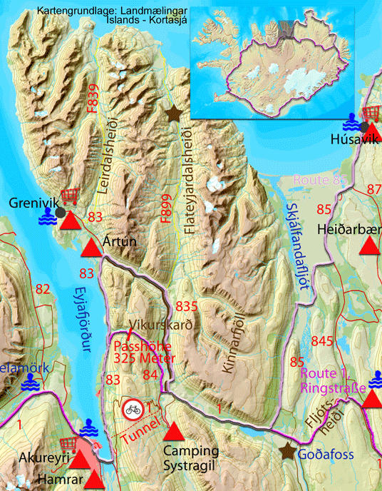 Karte zur Tour von Húsavik nach Akureyri