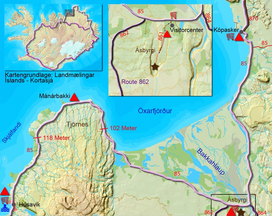 Karte zur Tour von Þórshöfn nach Kópasker