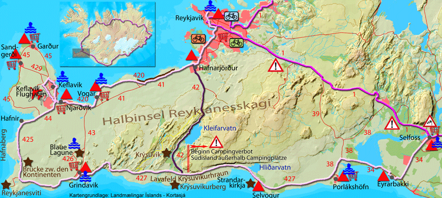 Karte zur Tour über die Halbinsel Reykjanesskagi