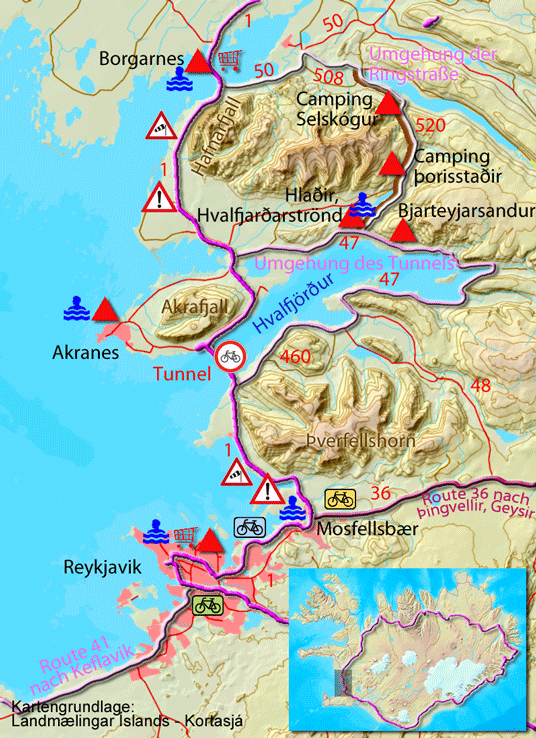 Karte zur Tour von Reykjavik nach Borgarnes