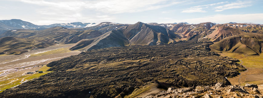 Blick während Wanderung 3, Landmannalaugar mit dem großen Lavafeld