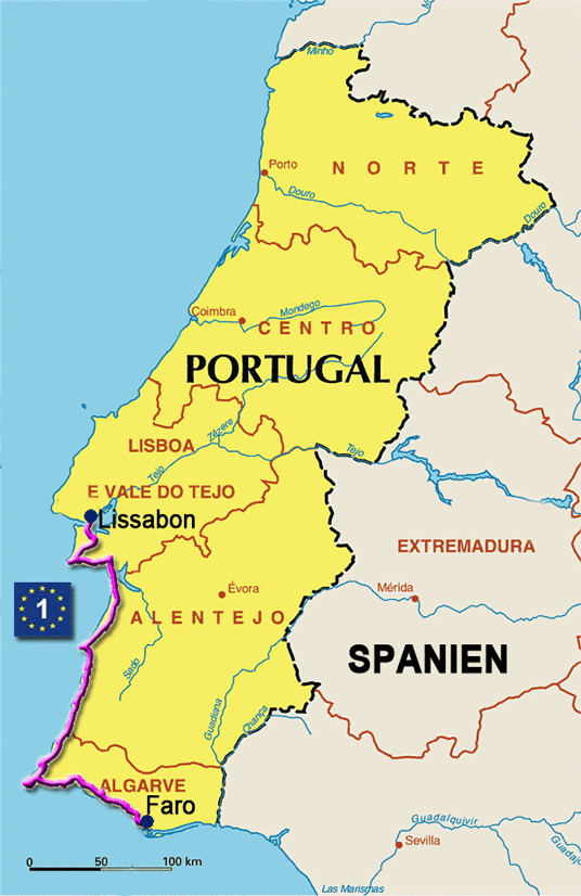 Übersichtskarte Radtouren Portugal