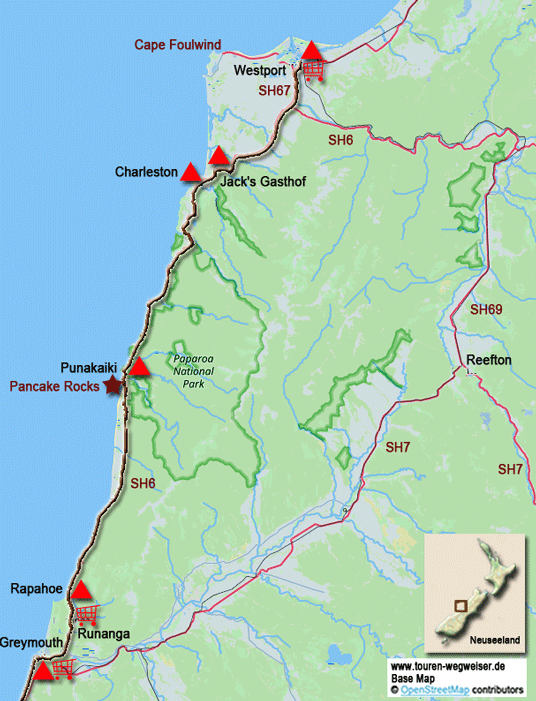 Karte zur Radtour von Greymouth nach Westport