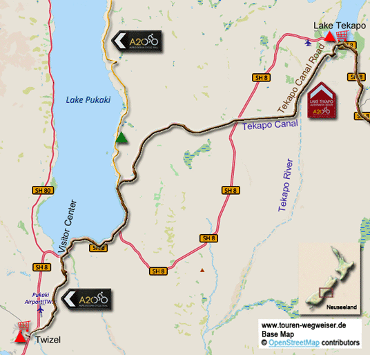 Karte zur Radtour vom Lake Tekapo nach Twizel