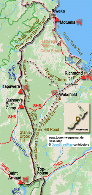 Karte zur Radtour von Motueka nach Saint Arnaud