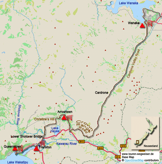 Karte zur Radtour von Queenstown nach Wanaka
