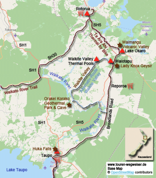 Karte zur Radtour von Rotorua nach Taupo