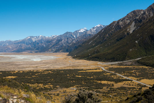 Blick vom Tasman Lake nach Süden auf das Tasman Valley