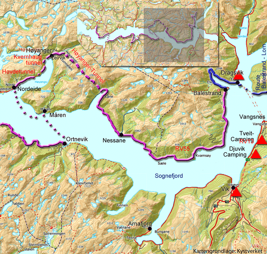 Karte zur Radtour von Balestrand nach Nordeide