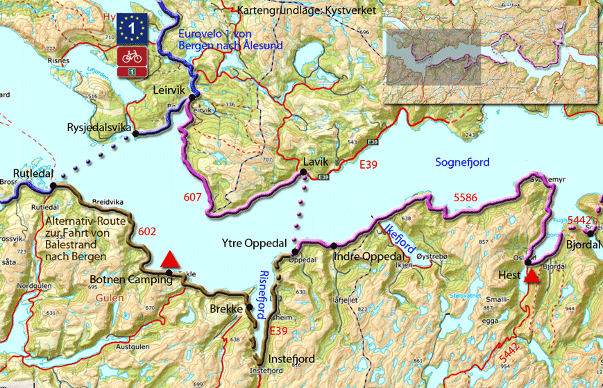 Karte zur Radtour von Bjordal nach Leirvik