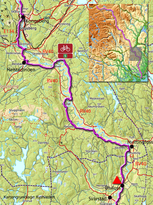 Karte zur Radtour von Brufoss nach Kongsberg