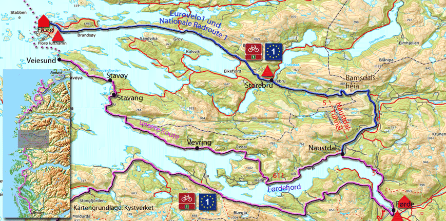 Karte zur Radtour von Førde nach Florø