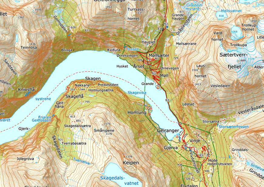 Karte Geirangerfjord, Norwegen