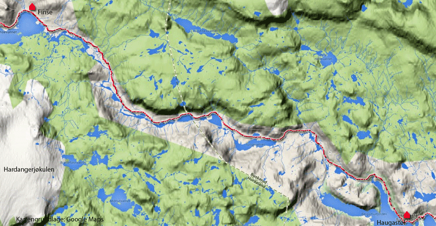Karte zur Radtour von Haugastøl nach Finse