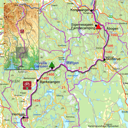 Karte zum Radweg von Hemnes nach Kongsvinger
