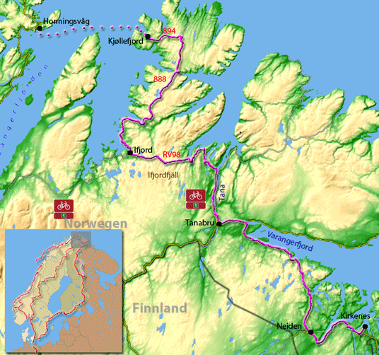 Karte Honningsvaeg-Kirkenes