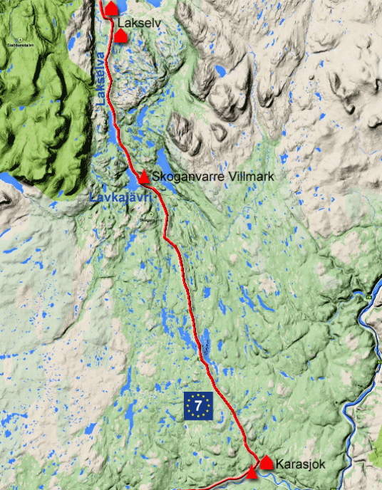 Karte zur Radtour von Karasjok nach Lakselv