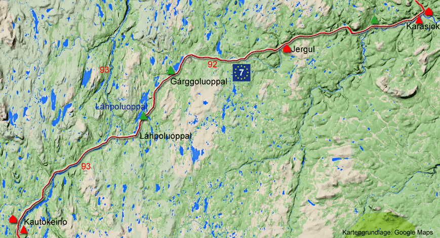 Karte zur Radtour von Kautokeino nach Karasjok