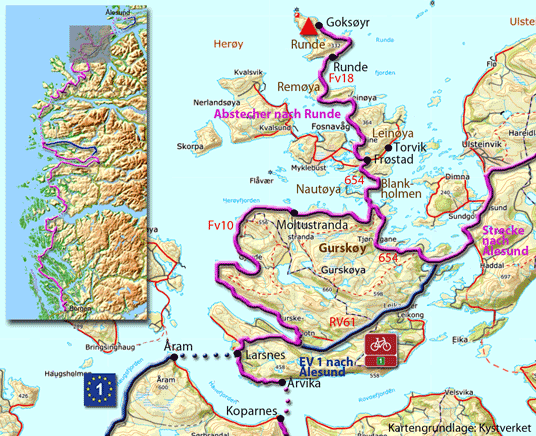 Karte zur Radtour von Larsnes nach Runde