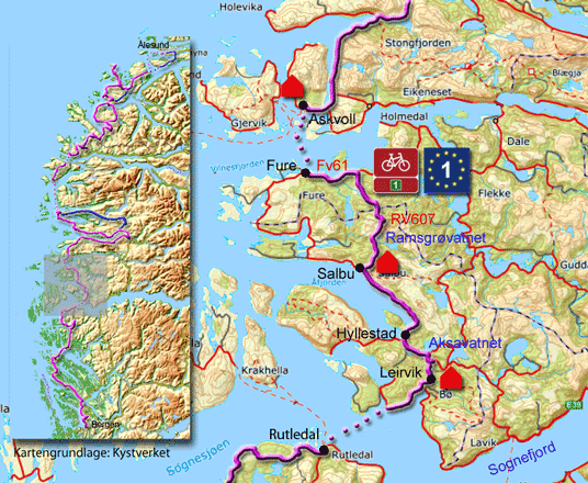 Karte zur Radtour von Leirvik nach Askvoll