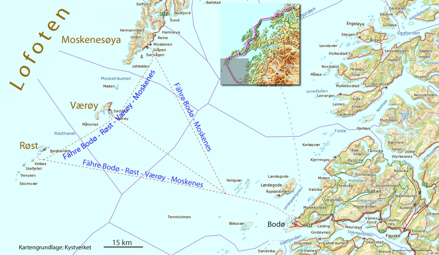 Kartenausschnitt Bodö-Lofoten