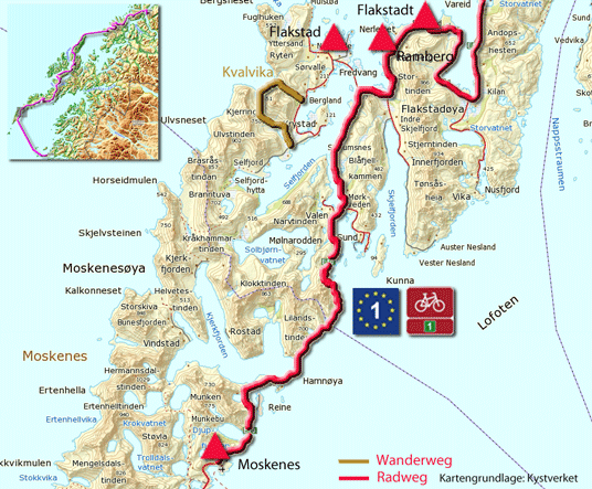 Karte Lofoten von Moskenes nach Flakstad