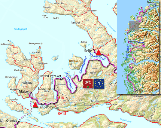 Karte zur Radtour von Måløy nach Selje 