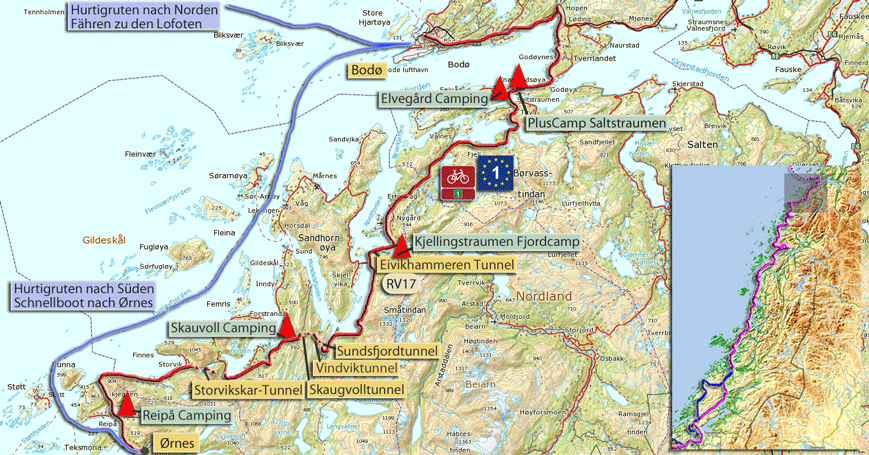 Karte Ørnes - Bodø