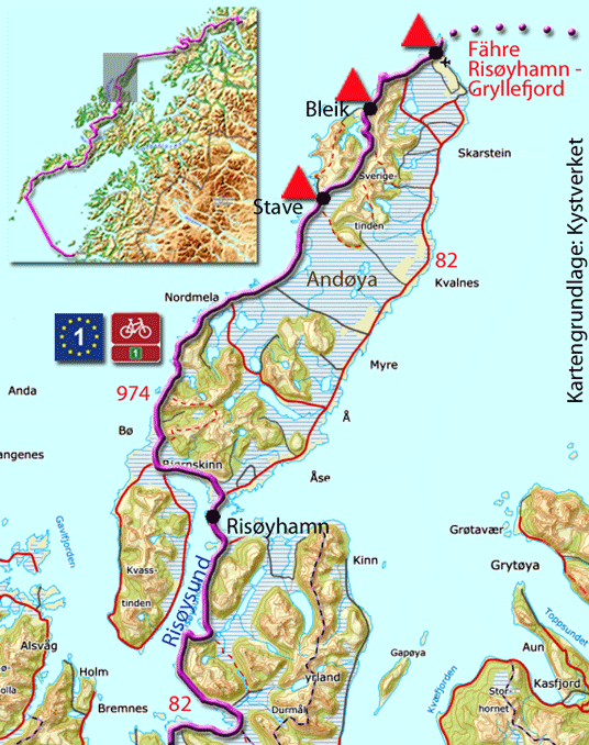 Karte zur Radtour von Risøyhamn nach Andenes