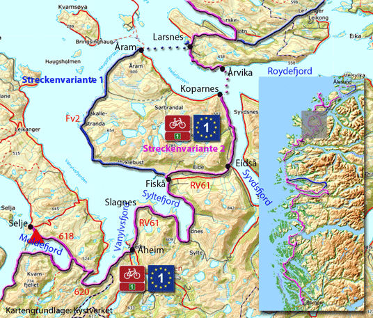 Karte zur Radtour von Selje nach Larsnes