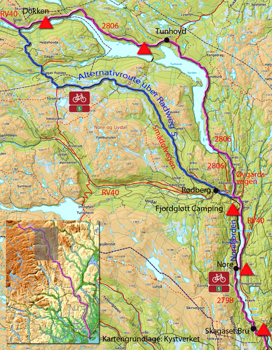 Karte zur Radtour von Skagaset Bru nach Tunhovd